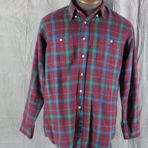 Vintage Flannel Shirt - Purple and Green Plaid Pattern - Men's Large